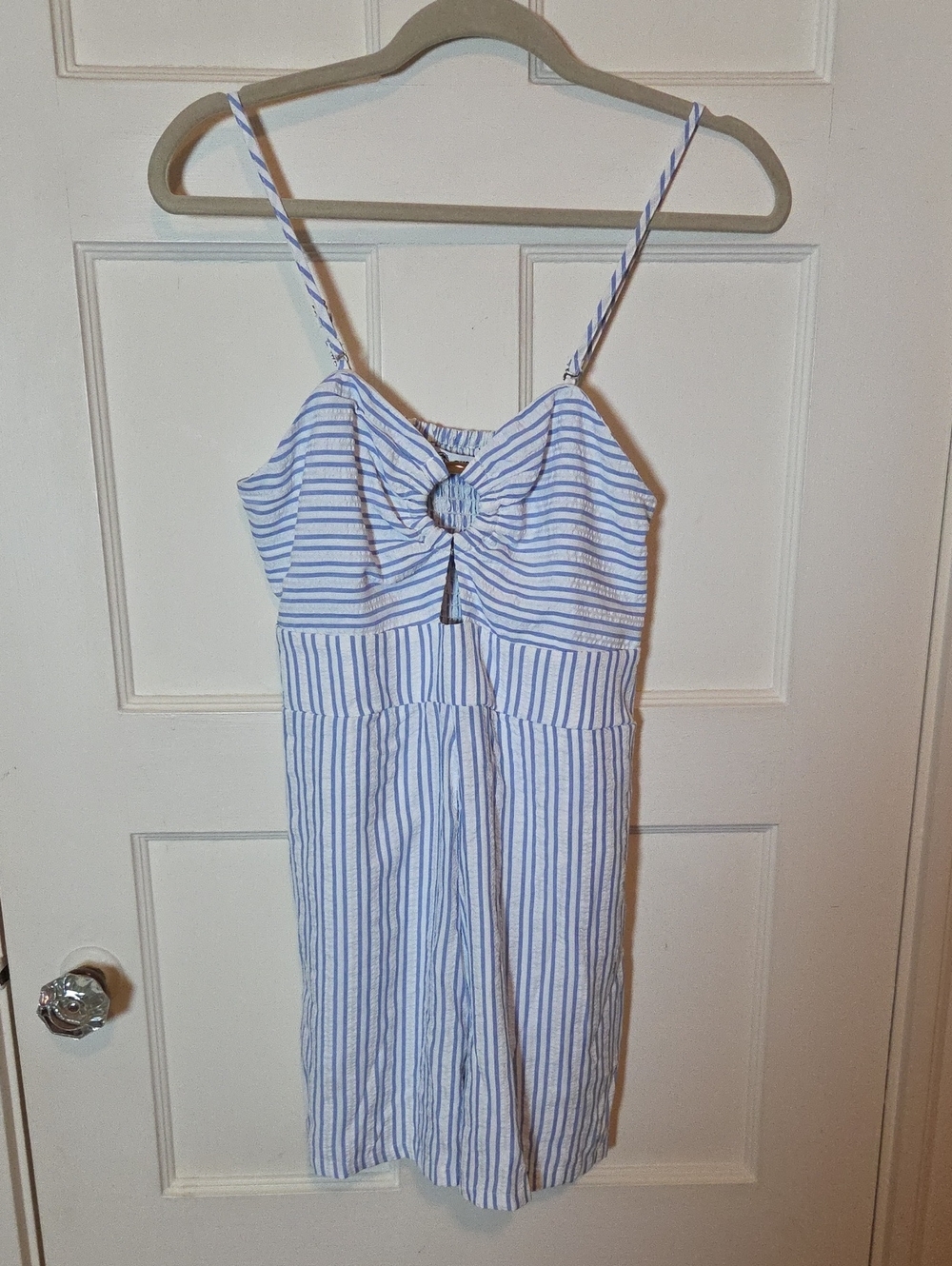 Cupshe Marigold Blossom Striped Romper In Blue & White Size Medium - Picture 5 of 16